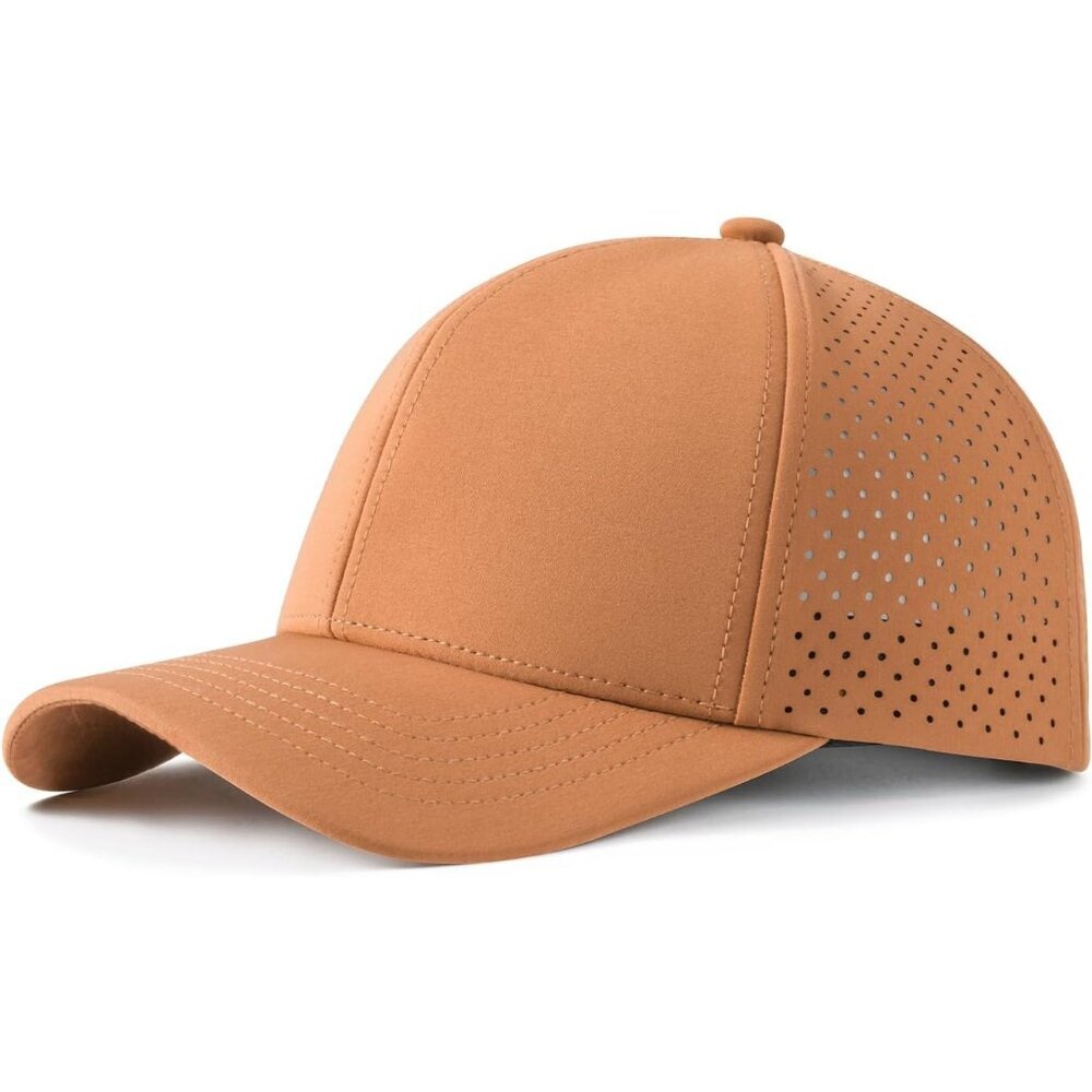 Men Baseball Cap Brown Laser Cut Mesh Ball Curved Brim Hat